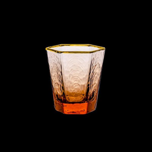 

nordic coral red hexagonal glass water cup ins light luxury wine glass champagne goblet creative whiskey glass wmtbjm