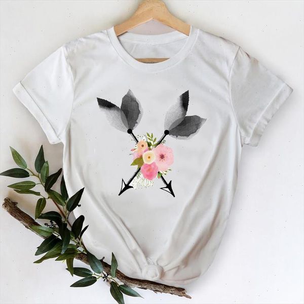 

t shirts women 2021 flower arrow fashion short sleeve fashion clothes printing graphic tshirt lady print female tee t shirt, White