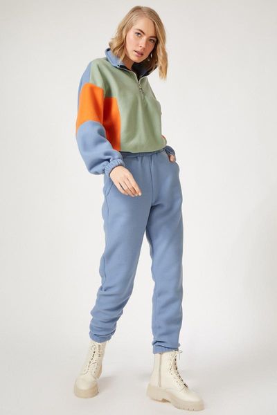 

счастье ist. женский блок цветной флис бег костюм zv00042, Black;blue