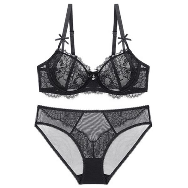 

european and american ultra-thin transparent lace underwear comfortable breathable woman bra set c1211, Black;white