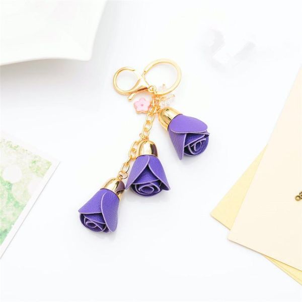 

leather camellia flower keychain bag pendant car key ring for women bag charm trinket accessory key ring holder eh879 h qylgew