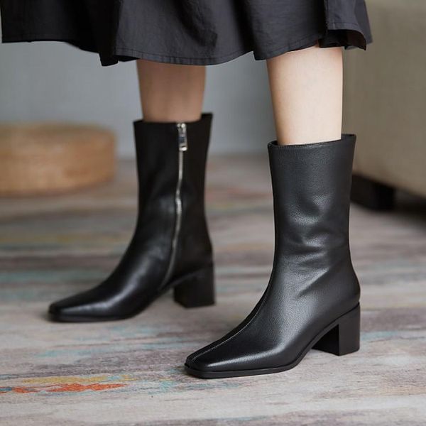 

moden dress boots for women spring & autumn 2021 fashion designer botine 6cm heel talon botas damen chaussure femme mujer zapato, Black