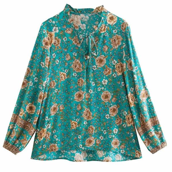 

women's blouses & shirts boho inspired ruffled neckline floral blouse women rayon v-neck long sleeve bohemian spring summer plus size, White