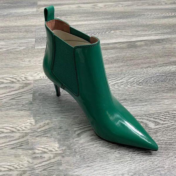 

boots arden furtado 2021 spring autumn fashion high heels ladies stilettos green pointed toe ankle large size 43 45, Black