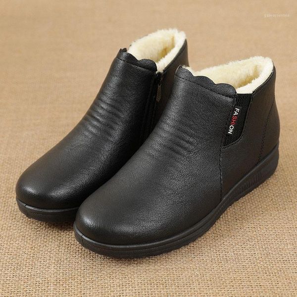 

boots winter ladies ankle cotton shoes plush warm pu leather non-slip fashion solid color snow women 20211, Black
