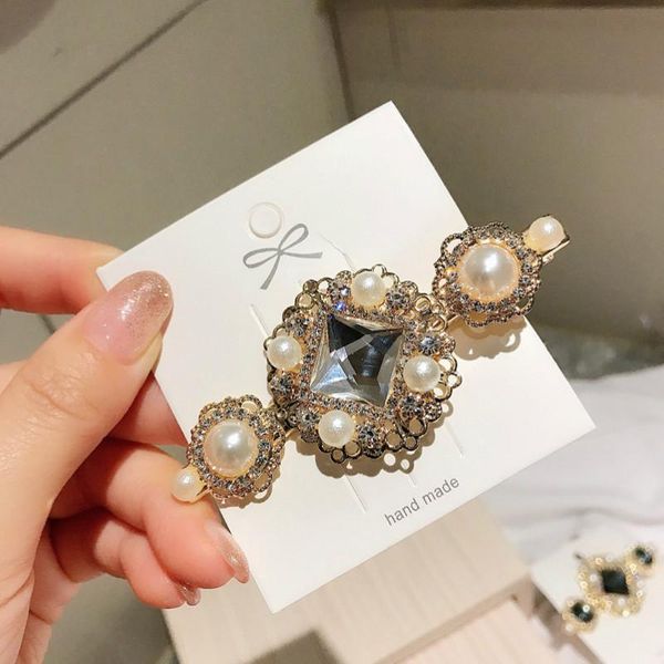 

2020 new korea style simple cute sweet ins retro elegant rhinestone gem hairpin for women fashion children's hair accessories h wmtmnn, Black;brown