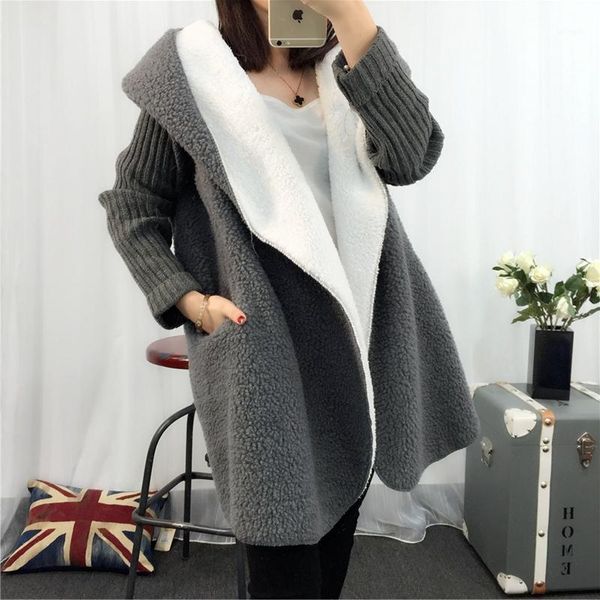 

autumn winter new hooded coat cardigan sweater women's solid color thick soft fashion1, White;black