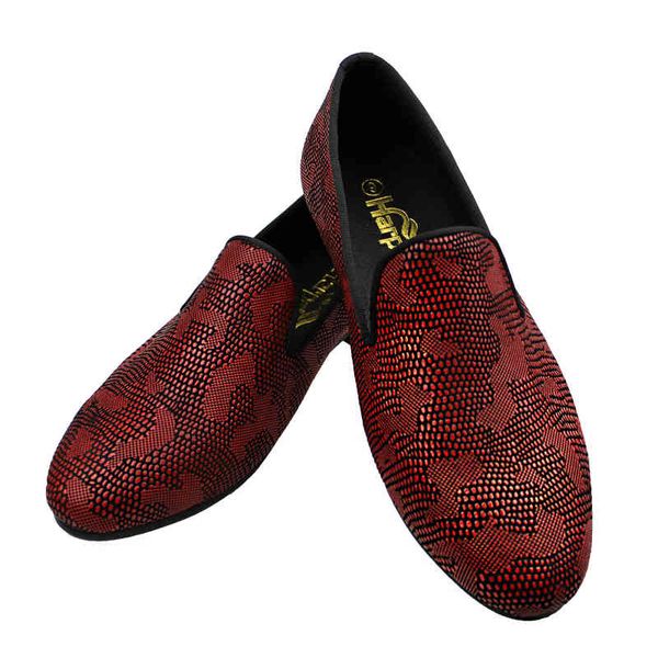 

slip on harpelunde men red genuine leather dress shoes printed wedding loafers handmade flats size 6 to 14, Black