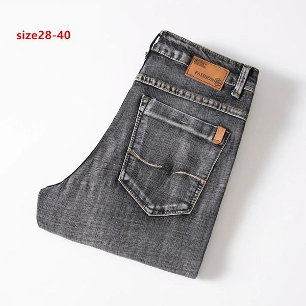 

men streetwear vintage gray slim fit jeans trousers male simple style cotton casual straight denim pants, Blue