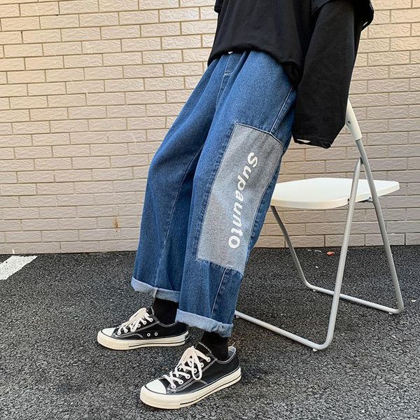 

neploha men's casual oversize jeans 2020 winter new woman denim pants korean streetwear straight pants fashion man jeans, Blue