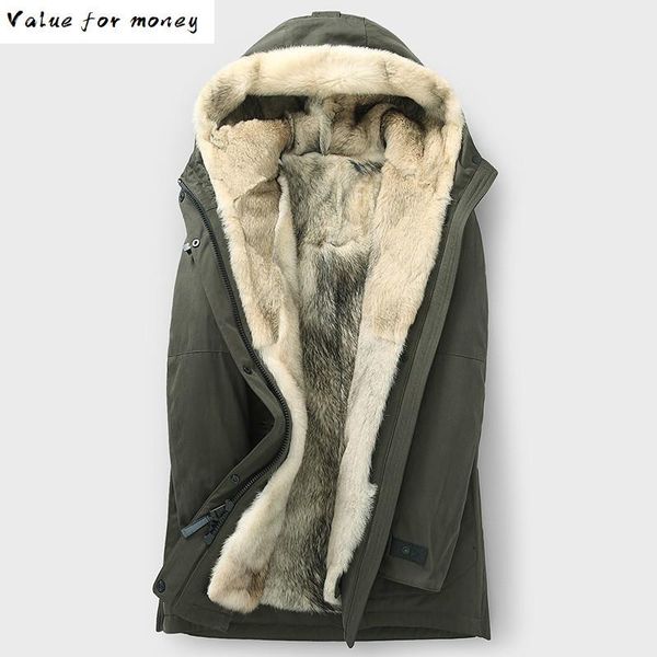 

parka winter real fur coat men long jacket hooded natural wolf fur liner mens winter jackets and coats parkas kj3443, Black