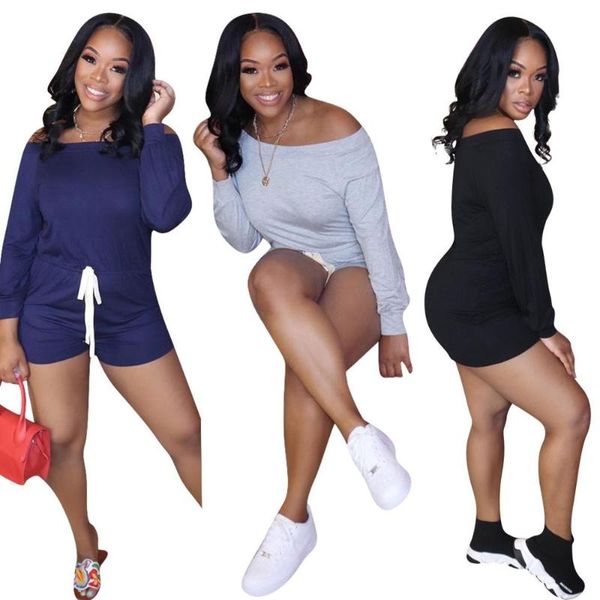 

women's jumpsuits & rompers summer solid women slash neck long sleeves sash loose casual shorts for home sports daily wear outfits, Black;white