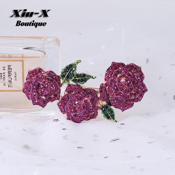 Pins, Broschen 2022 Trendy Große Blume Strass Für Frauen Lila Rose Vintage Brosche Pins Schmuck 3 Farben Geschenke Weibliche Mädchen