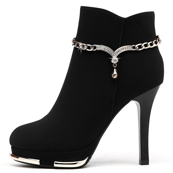 

women boots fashion style ankle booties zipper diamond chain walking leisure for spring summer excellent quality 201215, Black