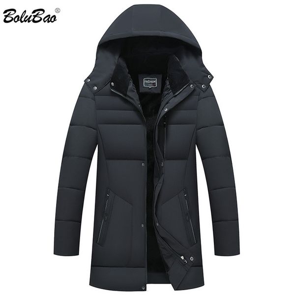 

bolubao winter men brand solid color hooded parkas mens long parkas casual hooded parkas outerwear 201217, Black