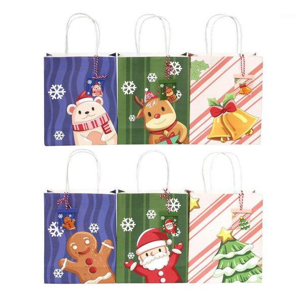 

12pcs/lot elk christmas tree santa claus pattern christmas new year gift bag kraft paper bag gift paper bags shopping1