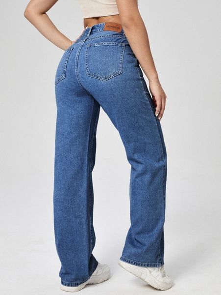 

high waisted straight leg jeans x7jt#, Blue