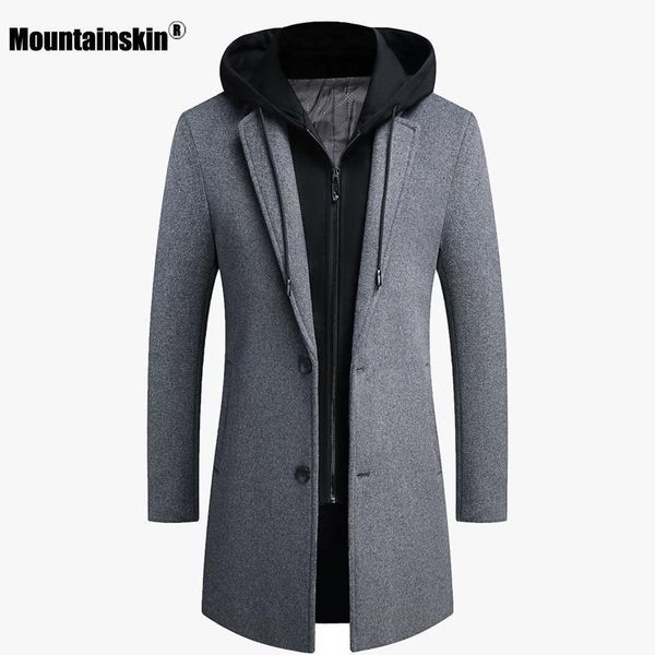 

mountainskin 2020 men's hooded wool jacket winter autumn mens long windproof wool coat casual thick slim fit jacket male sa9511, Black