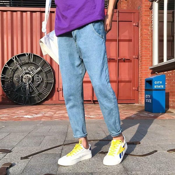 

harajuku style jeans men's korean style loose all-match bf style ankle-length pants junior high school students trend ulzzang, Black