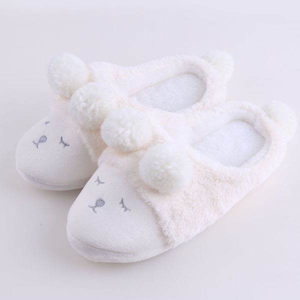 

women winter home slippers cartoon sheep shoes non-slip soft winter warm house slippers indoor bedroom female floor shoes y1124, Black