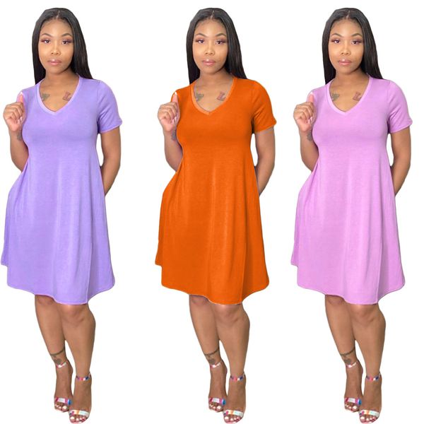 

2021 new arrivals women clothes summer short sleeve solid color loose pocket mini dresses fashion casual female clothing, Black;gray