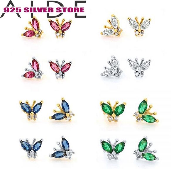 

stud aide 925 sterling silver butterfly earrings gold-white diamond cross-border light luxury ins wind color, Golden;silver