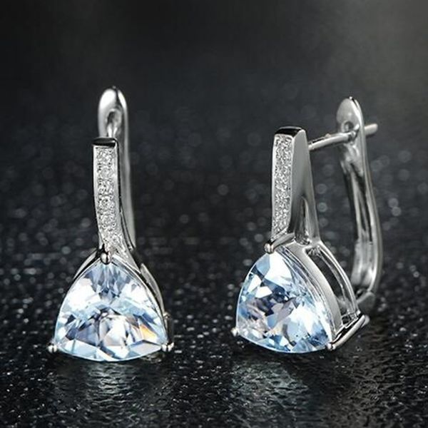 

cubic zircon crystal fashion water drop earrings for women girls bridal stud earrings wedding sky blue z earring jewelry accessories, Golden;silver