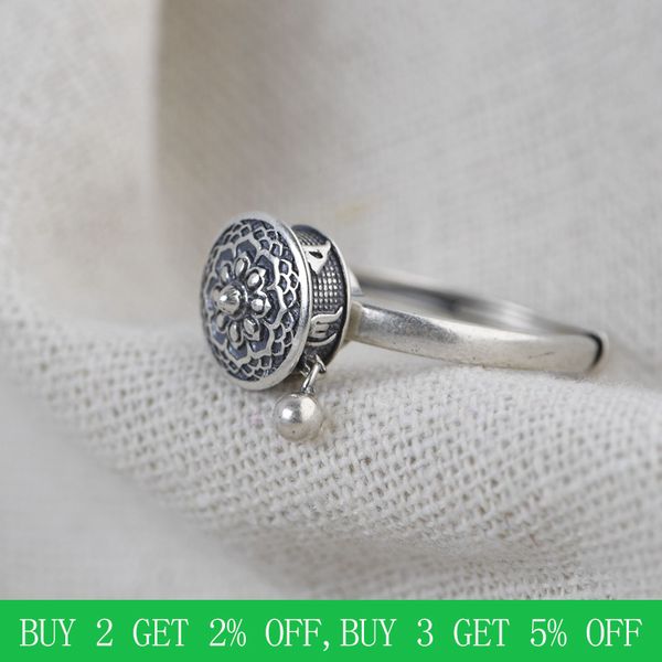 

balmora 100% real 925 sterling silver buddhist rings for women lady rotating ring tibetan prayer mantra ring good luck ring gift 201118, Slivery;golden