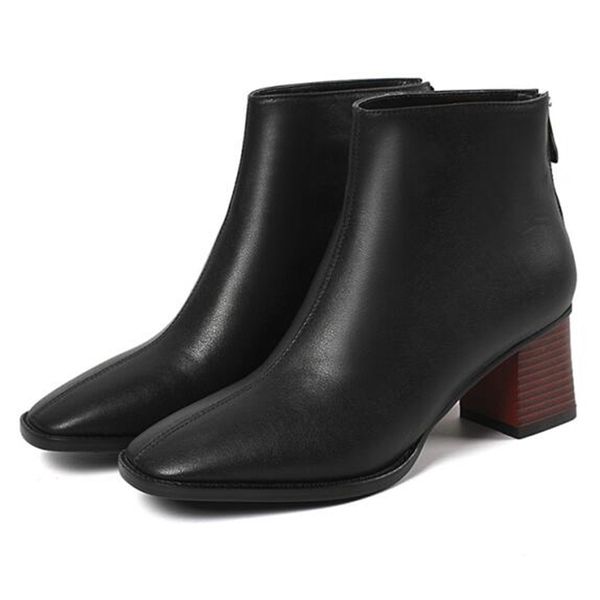 

new spring 2021 women's shoes warm woman genuine cow size short fashion boots 5.5cm heel pn8j, Black