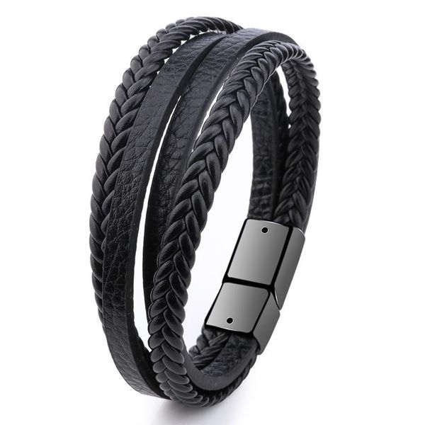

multi-layer pu leather rope hand-woven vintage magnetic buckle jewelry bracelet men's bracelet multi-layer pu cotton wmtbpz xhlove