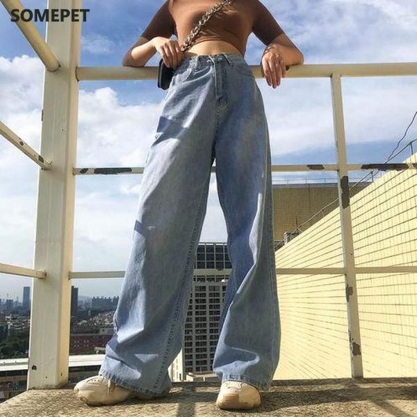 

women cotton loose jeans, wide leg loose pants, streetwear, korean style,1, Blue