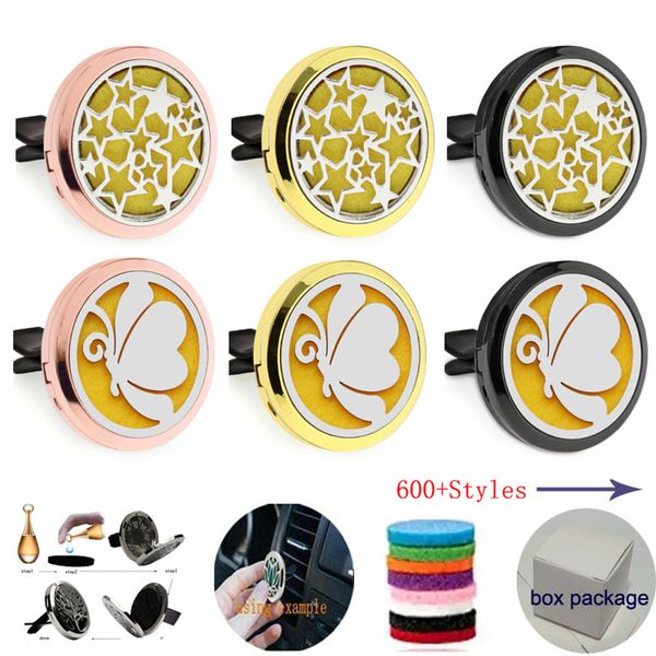 600+ DISEGNI 30 mm oro rosa nero aromaterapia olio essenziale diffusore medaglione magnete apertura deodorante per auto con clip di sfiato (10 cuscinetti in feltro gratuiti) W2