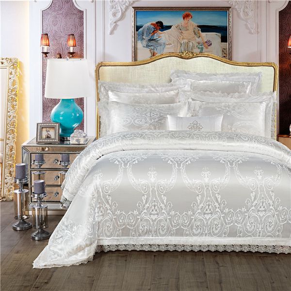 Rei Queen Size Branco Red Bedding Conjunto Luxo Cama de Casamento Jogo Jacquard Algodão Duveta Cama Set Bed Bedlinen Cama de cama Nordico Cama Y200111