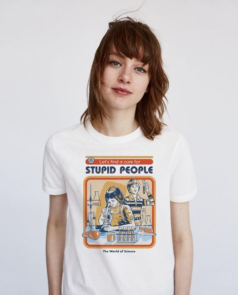 

new brand vintage women funny let's find a cure for stupid people letters printed summer graphic harajuk tumblr t-shirt, White