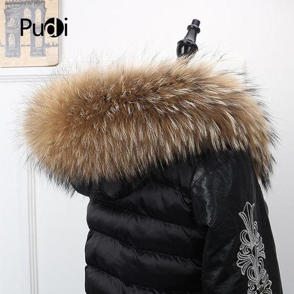 

scarves pudi sf869 women real raccoon fur scarf collar 2021 long natural genuine dog brown, Blue;gray