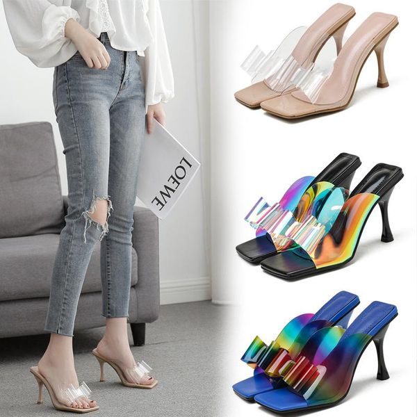 

2021 summer fashion shallow mouth bow square head women's sandals color matching thin high heel women's shoes 35-41, Black