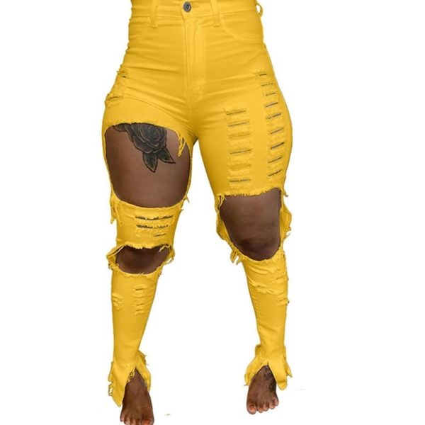 

womens jeans ripped pants long slim skinny hole denim personalized fashion female jeans hollow trousers pencil pants plus size hh12103, Blue