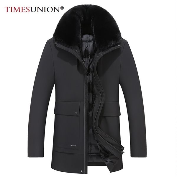 

windproof mid-length down jackets men winter jacket men fashion thick warm parkas removable lining white duck down coats y1118, Black