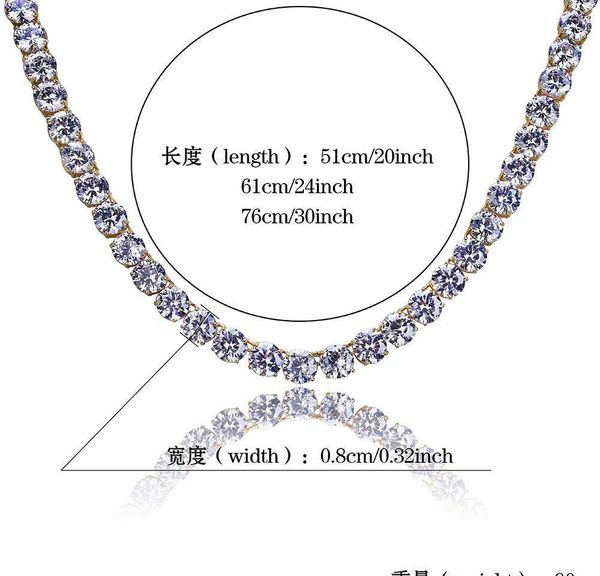

gold plated copper hip hop round cz zirconia tennis chain necklace 4 6 8mm iced out diamond punk rock rapper wmtwnc dh_garden, Silver