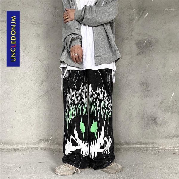 

uncledonjm devil graffiti jeans mens street wear loose jeans for men denim hip hop men clothing 2020 trousers 200771, Blue