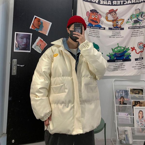 

men's down & parkas glossy harajuku jacket loose casual korean style zipper patchwork winter doudoune homme coat men de50mmf, Black