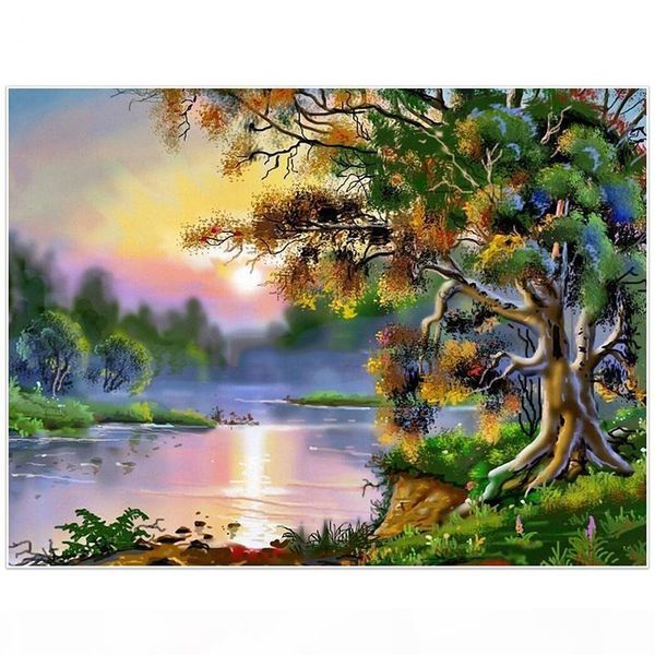 

diamond embroidery scenery picture of rhinestones full round diamond painting cross stitch tree mosaic wall decoration
