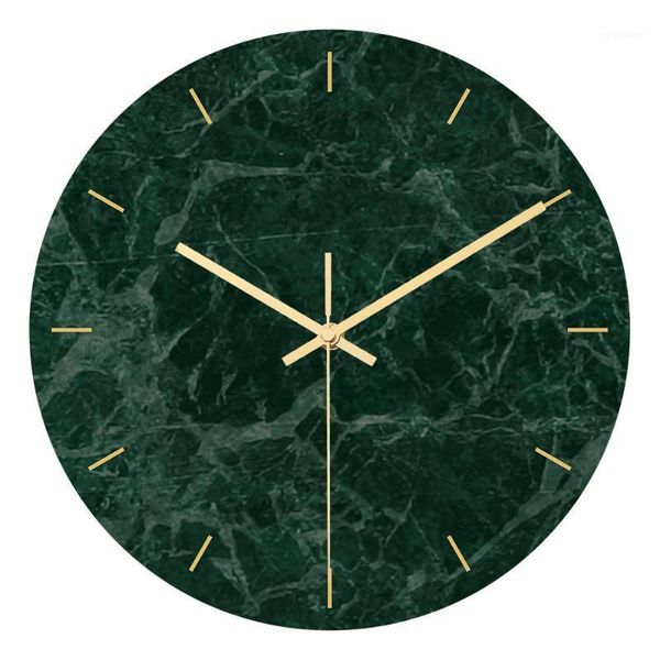 

wall clocks european light dark green marble clock acrylic material uv printing living room decoration mute clock1