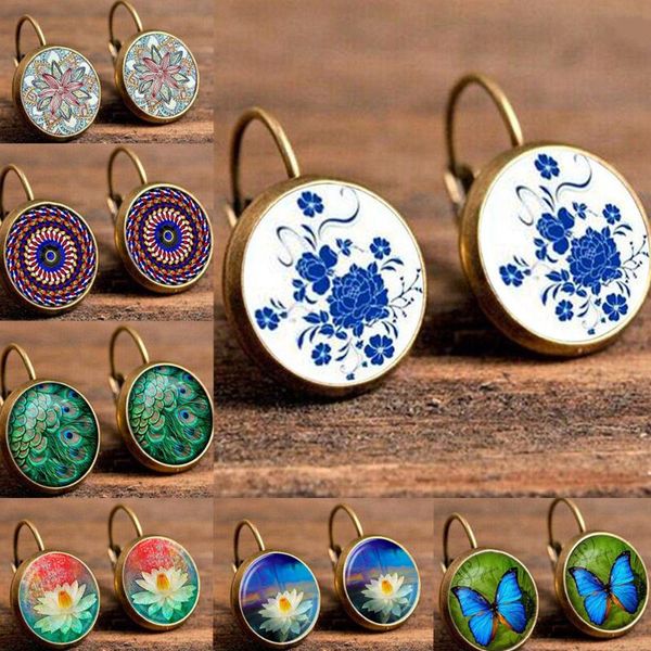 

boho flower drop earrings for women vintage jewelry geometric pattern round earings bohemia, Silver