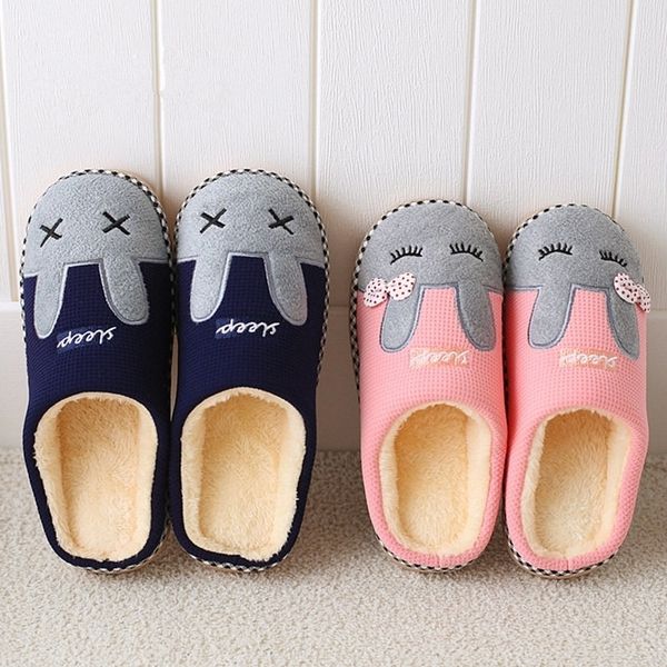 

women winter slippers warm plush cartoon rabbit lovers home floor slipper anti-slip female indoor soft shoes ladies footwear y201026, Black