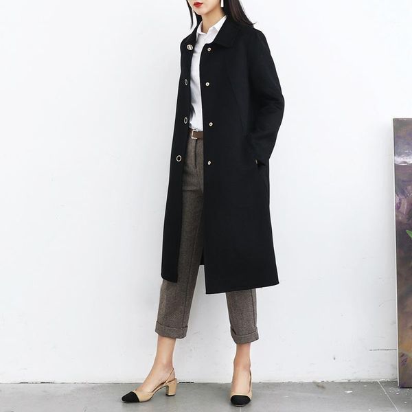 

new double-sided cashmere overcoat women's long doll-collar fashion 100% wool outerwear self-cultivation korean edition1, Black