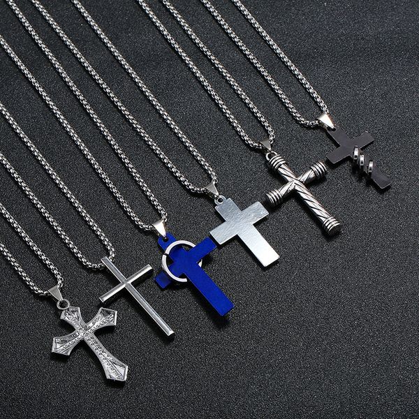 

sale mens stainless steel cross pendant necklaces men religion faith crucifix charm chain for women fashion jewelry