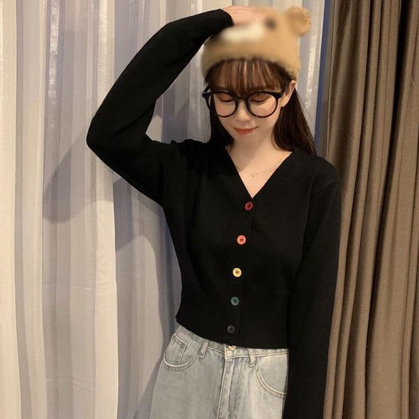 

women's knits & tees women sweaters long sleeve v neck short fashion knit cardigan ladies all-match slimming sweater slim jacket, White