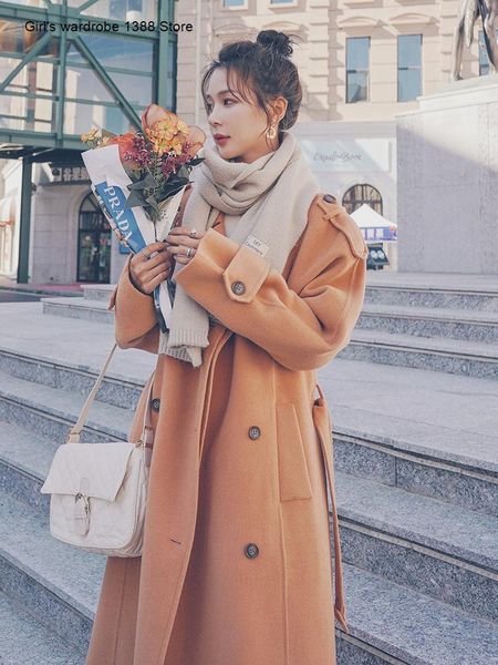 

women's wool & blends small woolen coat middle and long style 2021 autumn winter korean loose, Black