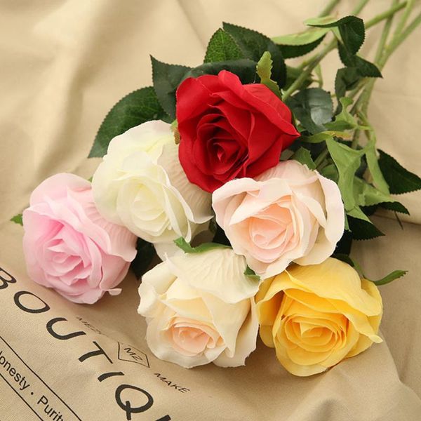

45cm artificial silk rose branch for valentine's day gift decoration fake roses flower red white wedding home decor